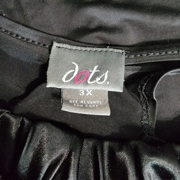 Dots Top Plus Size 3X 3/4 Sleeve Pullover Stretch Banded Hem Casual Black - Picture 5 of 7